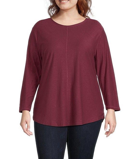 Westbound Plus Size Knit 3/4 Sleeve Crew Neck Tee Product Image