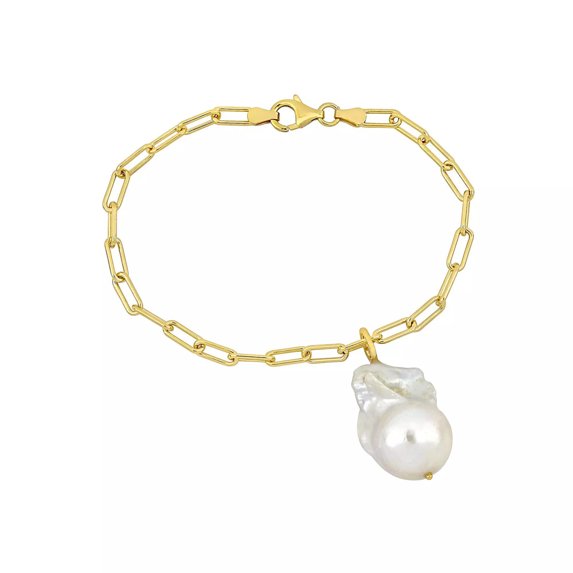 Stella Grace 18k Gold Over Silver Baroque Shape Freshwater Cultured Pearl Link Chain Bracelet, Women's, Size: 7.5", 18k Gold Plated Product Image