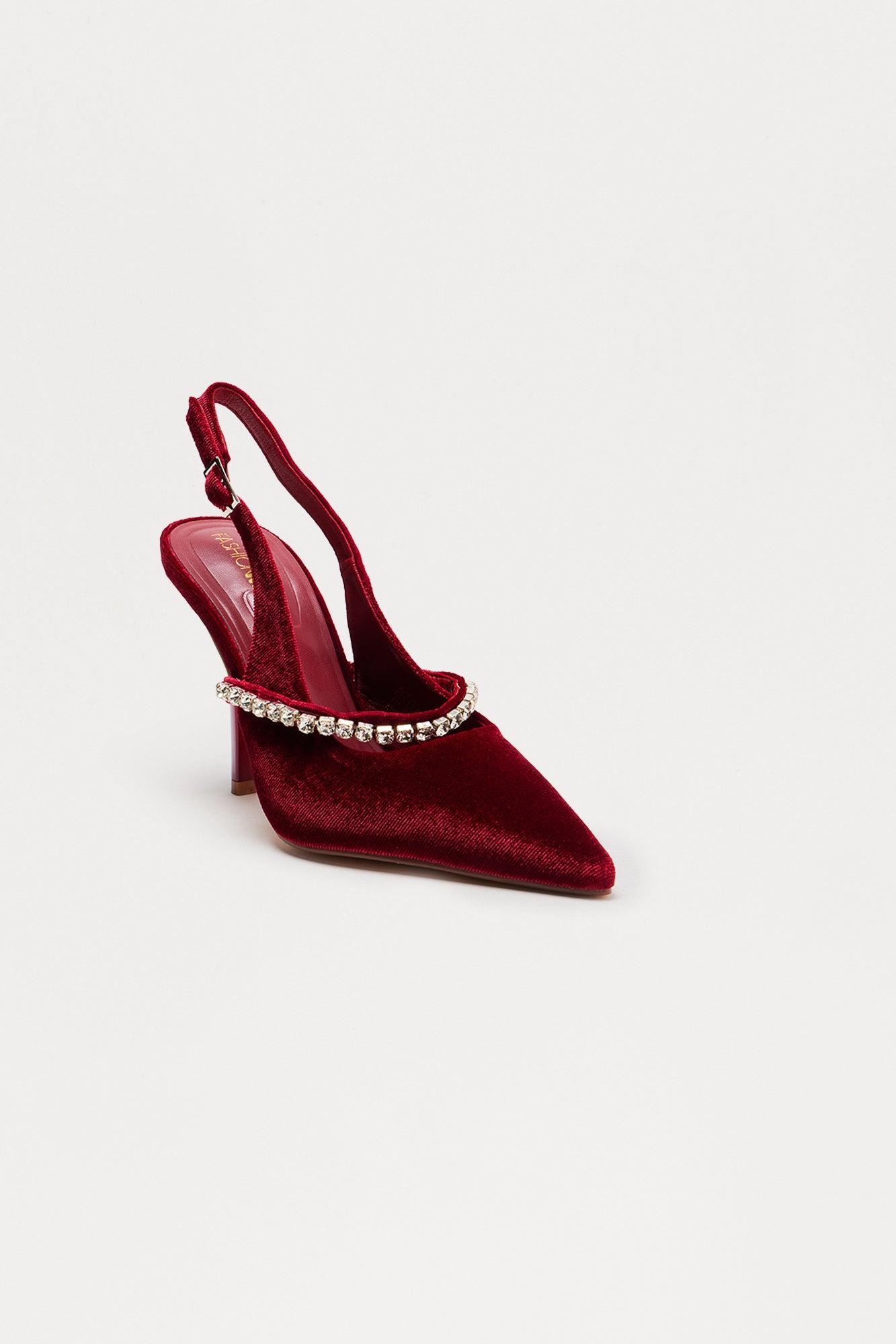 Charming Velvet Slingback Pumps - Burgundy Female Product Image
