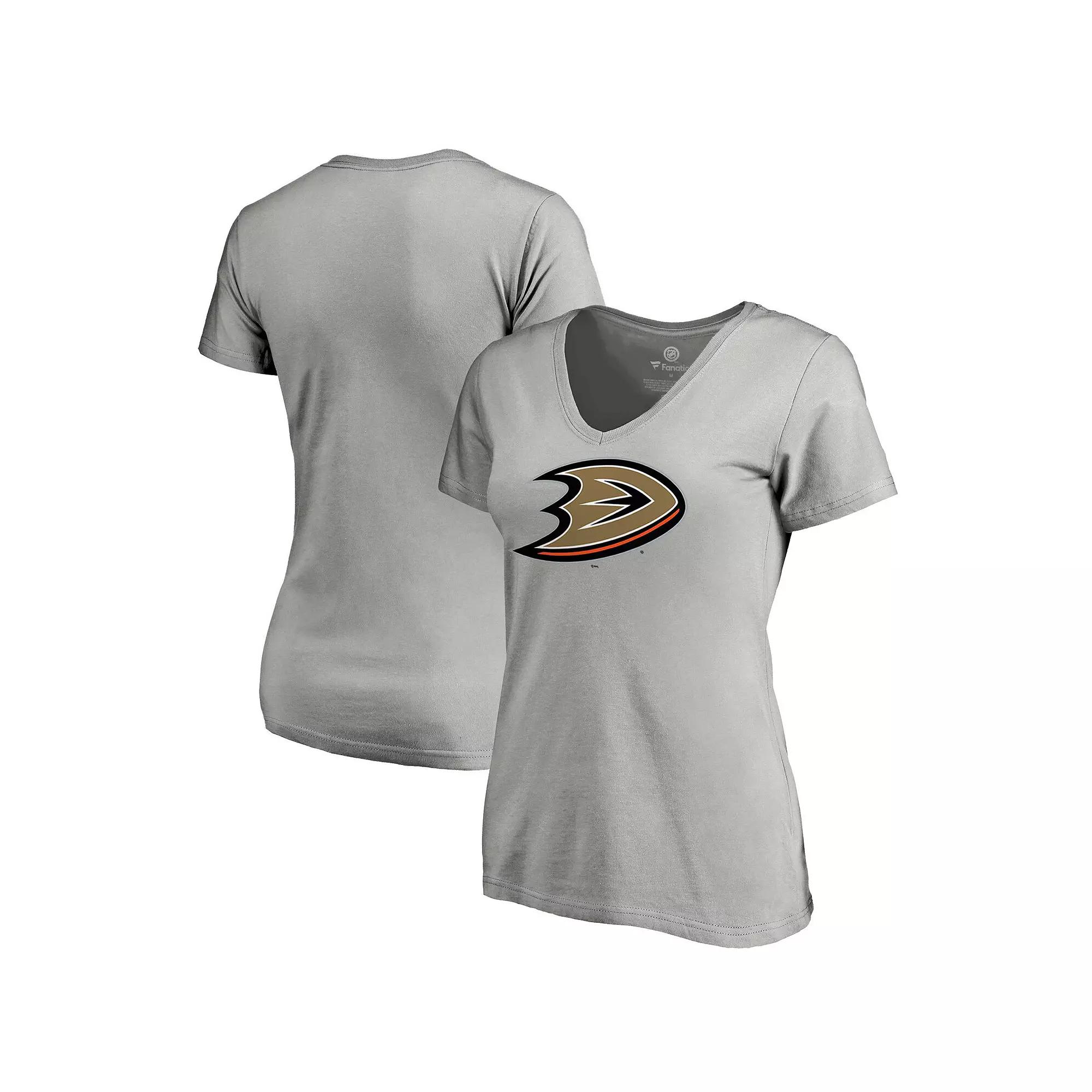 Women's Fanatics Gray Anaheim Ducks Core Primary V-Neck T-Shirt,  Product Image