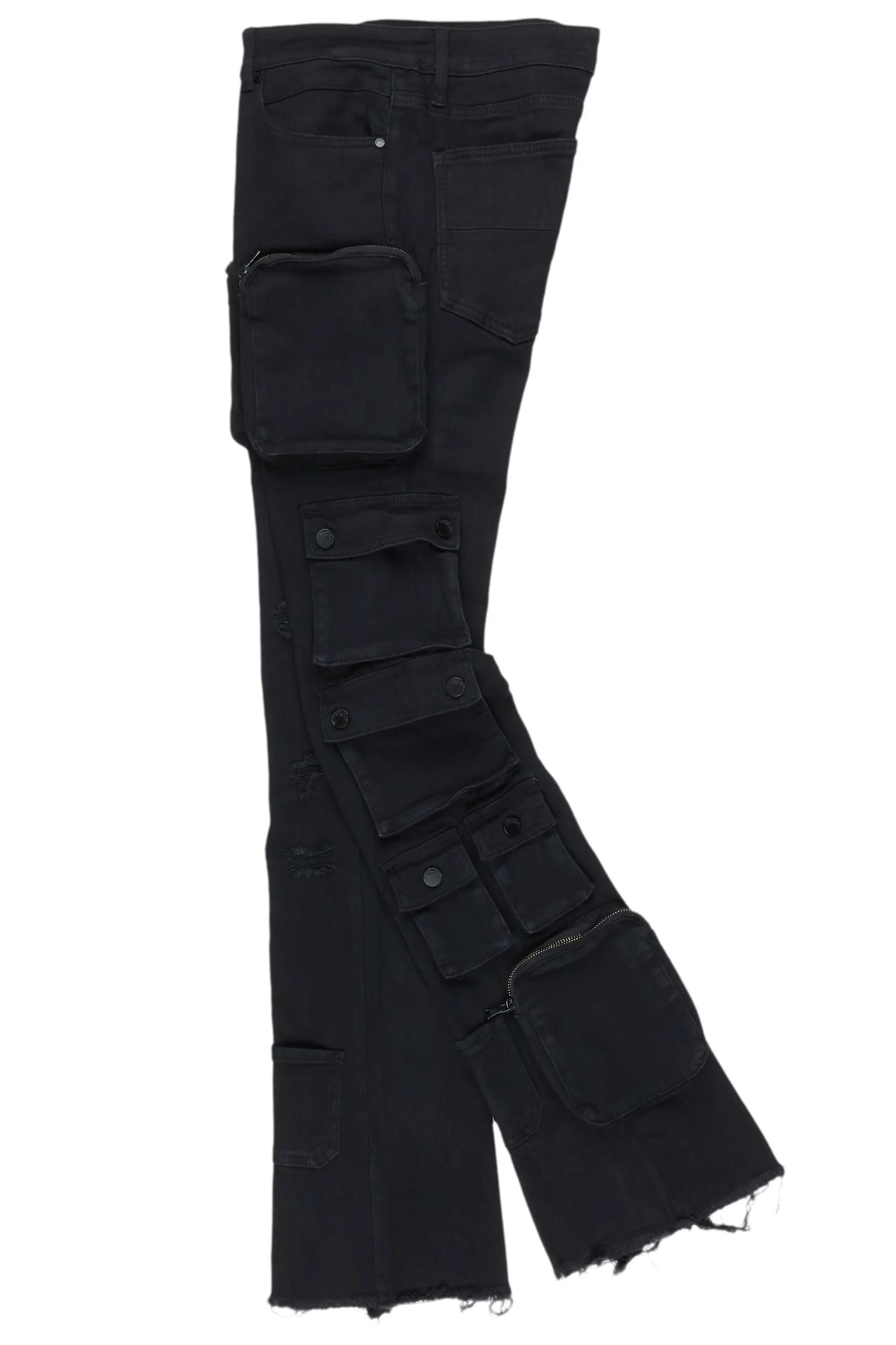 Konrad Black Cargo Stacked Flare Jean Male Product Image