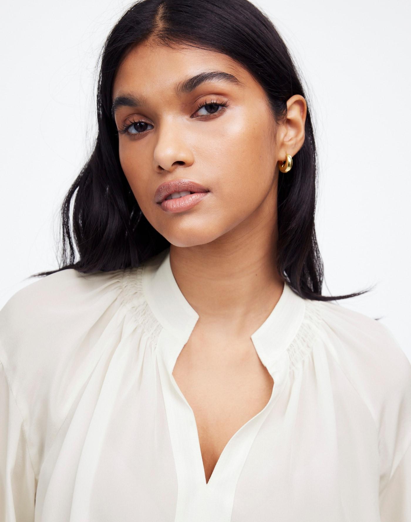 Shirred Long-Sleeve Top in Silk Product Image