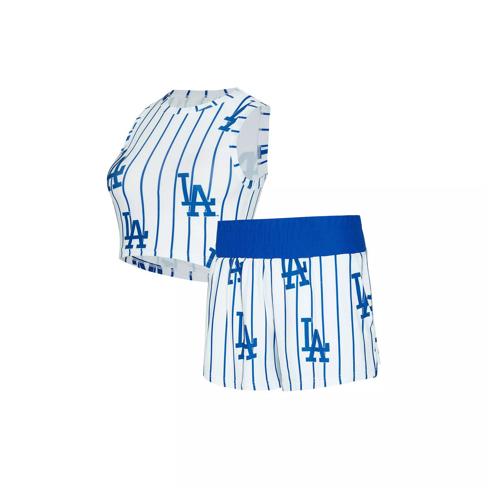 Women's Concepts Sport  White Los Angeles Dodgers Pinstripe Record Tank & Short Set, Size: Small Product Image