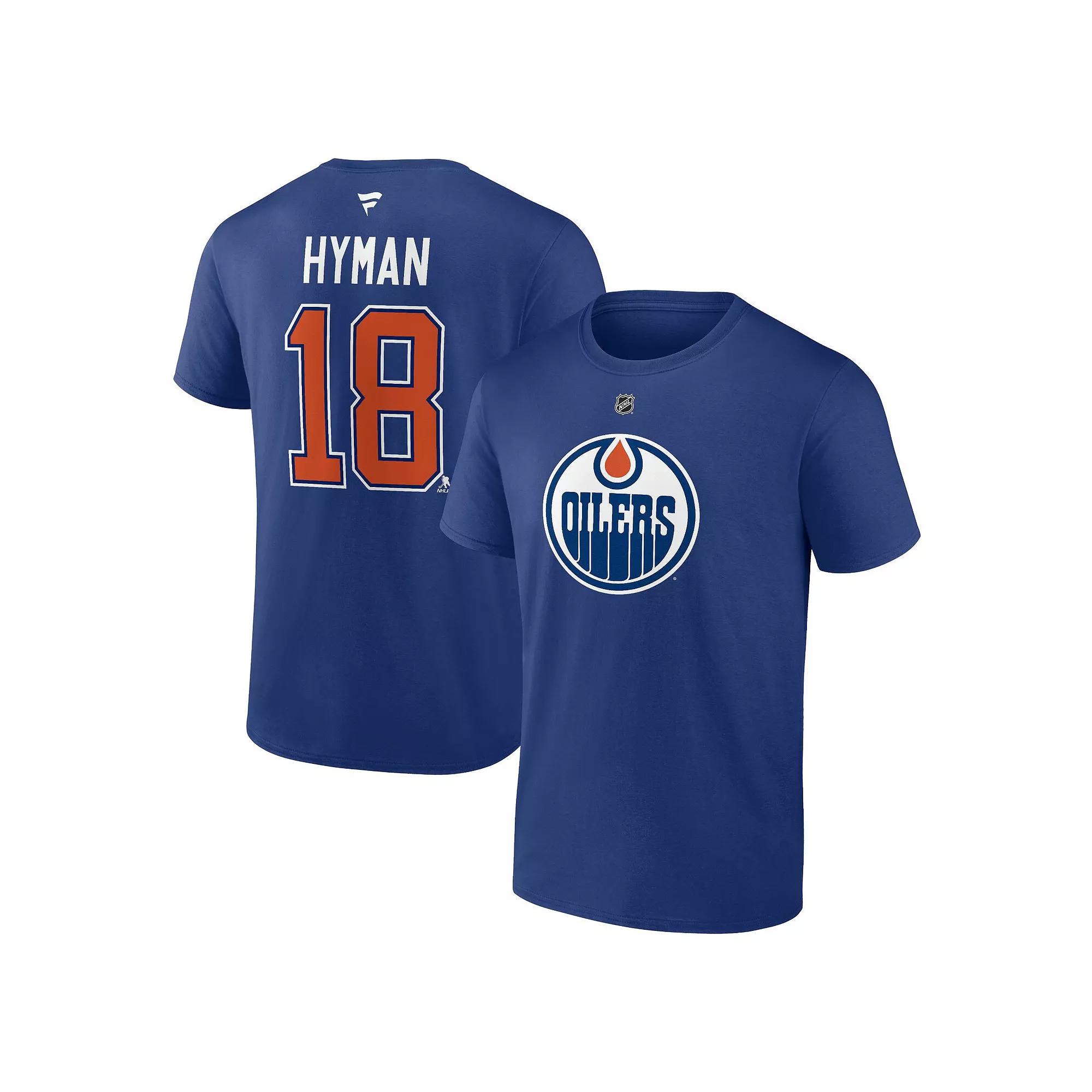 Men's Fanatics Zach Hyman Blue Edmonton Oilers Authentic Stack Name & Number T-Shirt,  Product Image