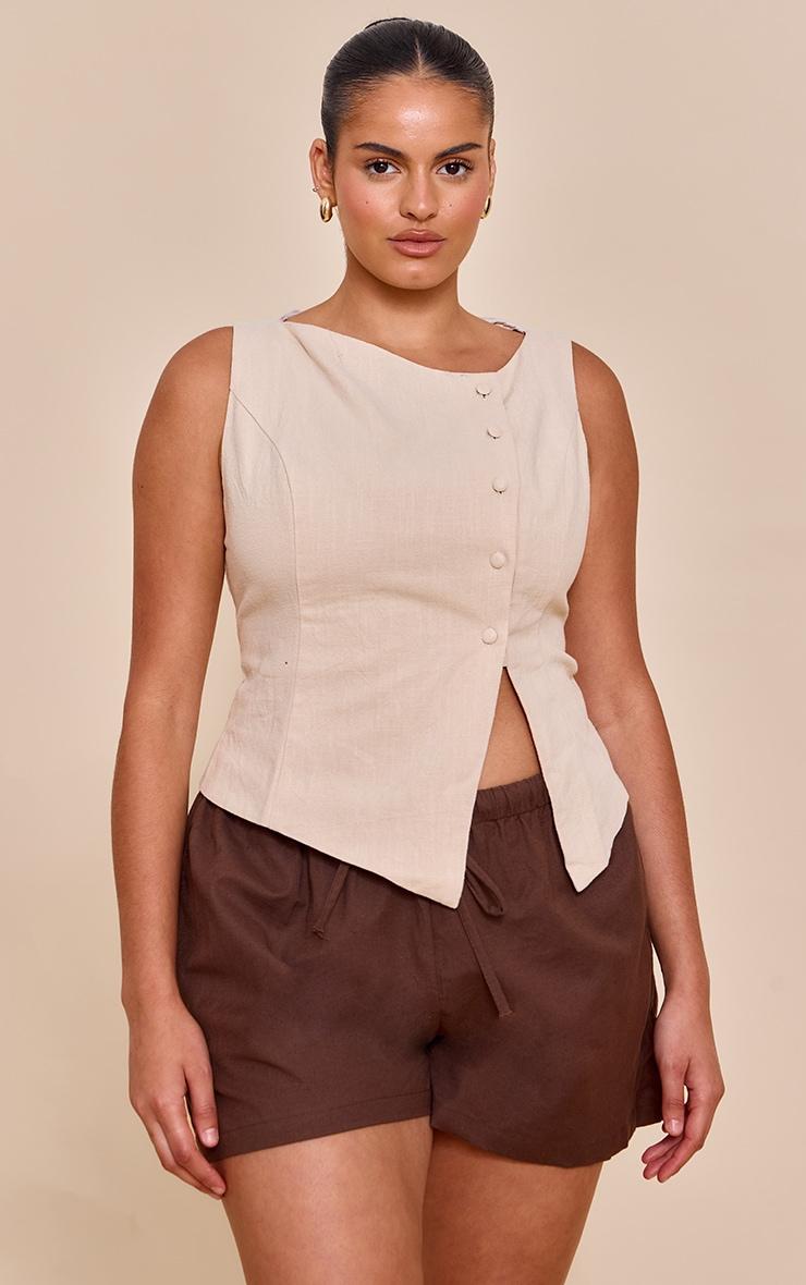 Plus Dark Chocolate Textured Drawstring Floaty Shorts Product Image