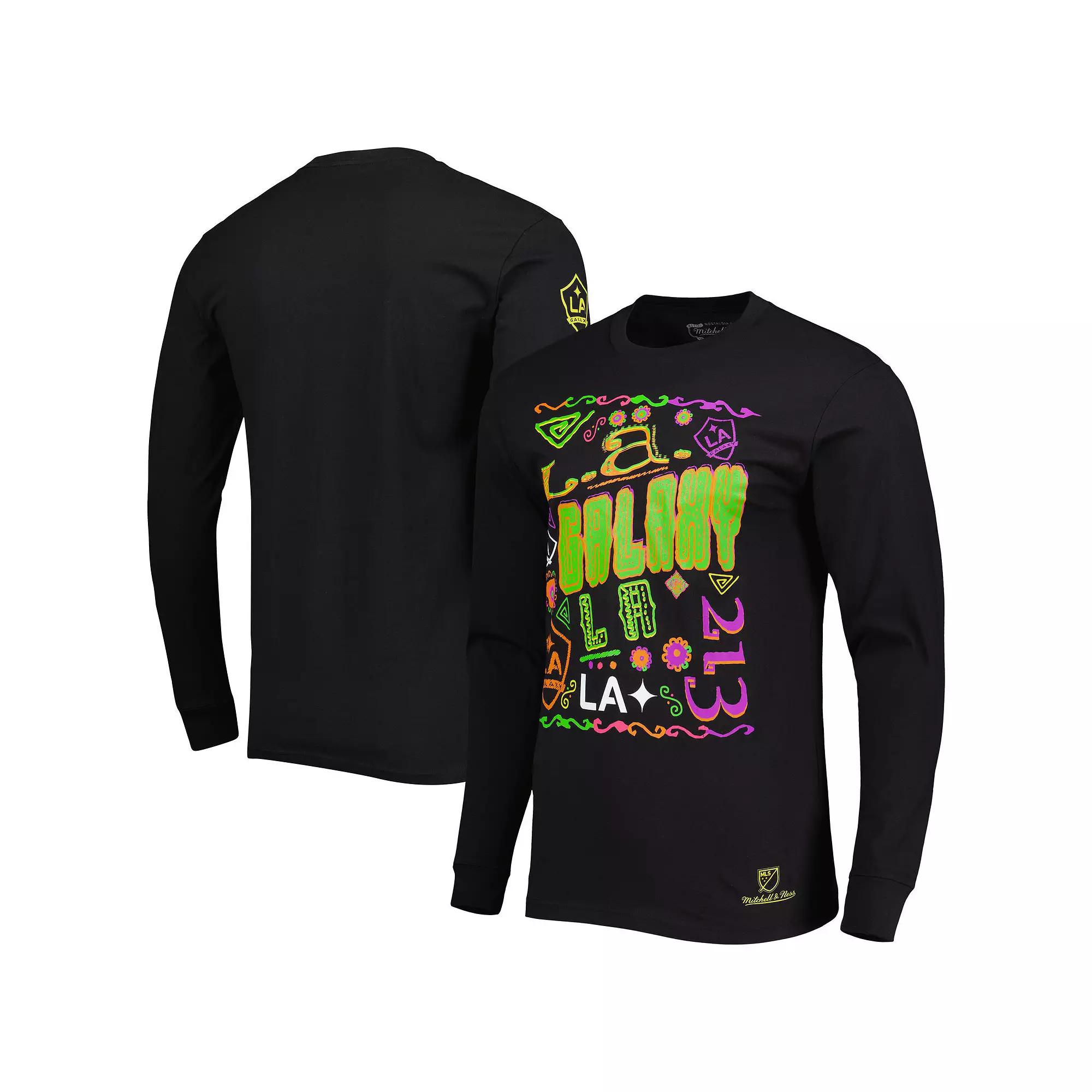 Men's Mitchell & Ness Black LA Galaxy Papel Picado Long Sleeve T-Shirt,  Product Image