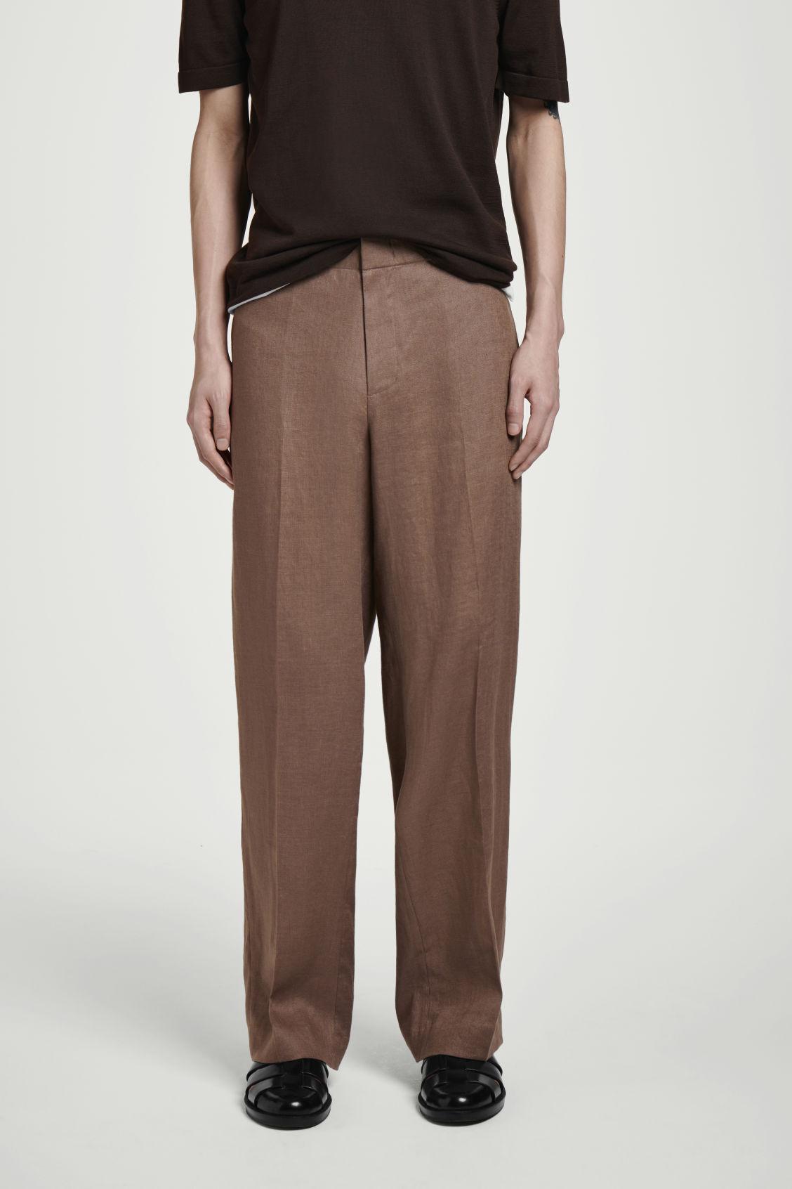 ELASTICATED LINEN STRAIGHT-LEG PANTS Product Image