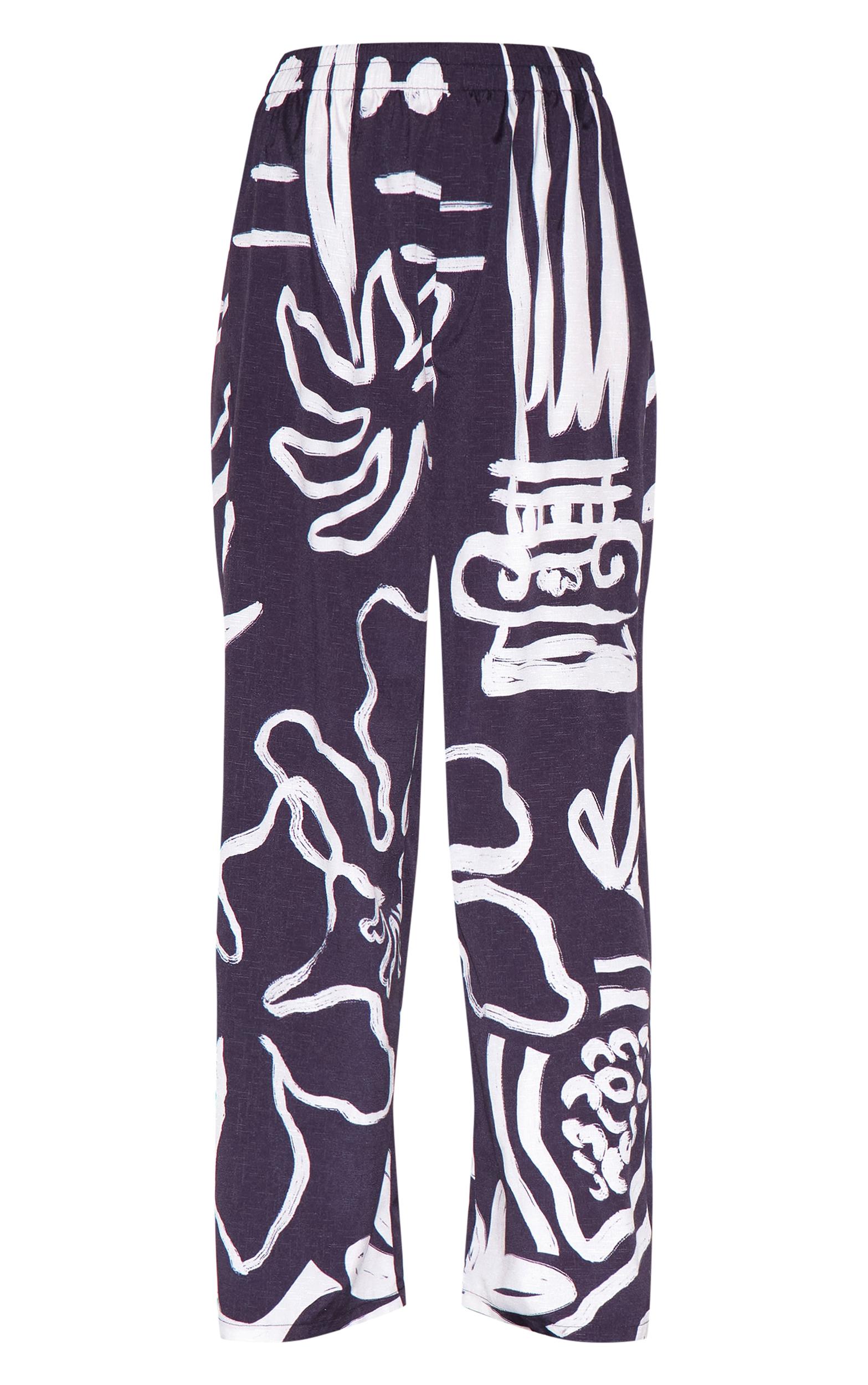 Black Monochrome Floral Beach Pants Product Image