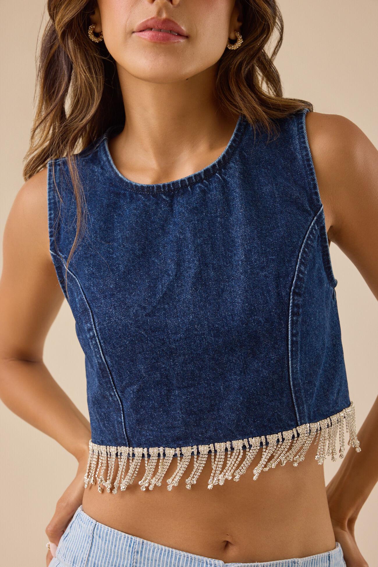 Baylee Rhinestone Fringe Top Product Image