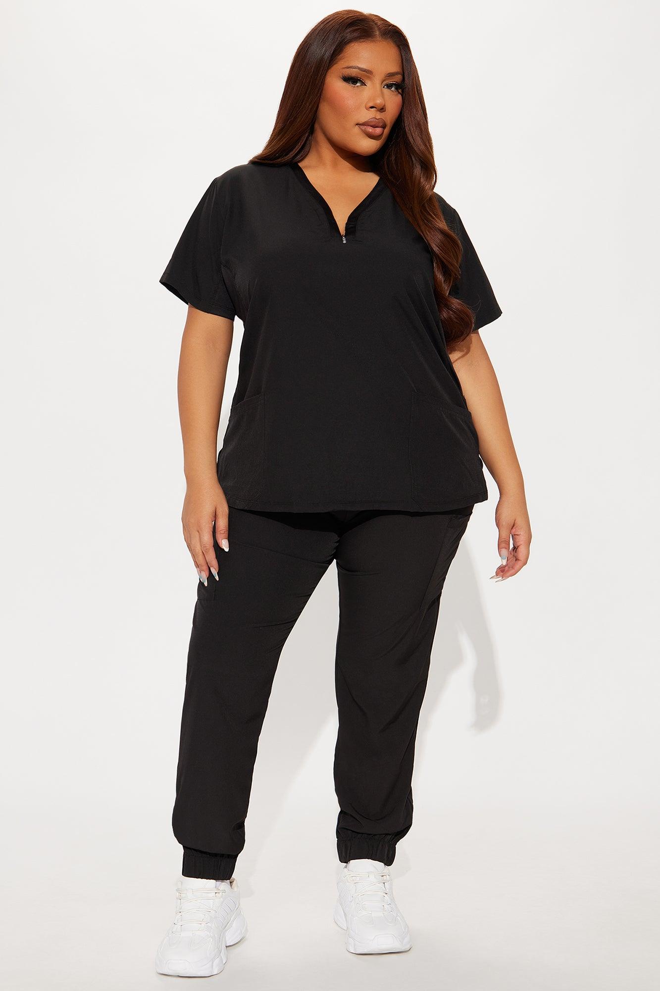 Ready To Help 2 Tone Uniform Scrub Jogger Set - Black Female Product Image