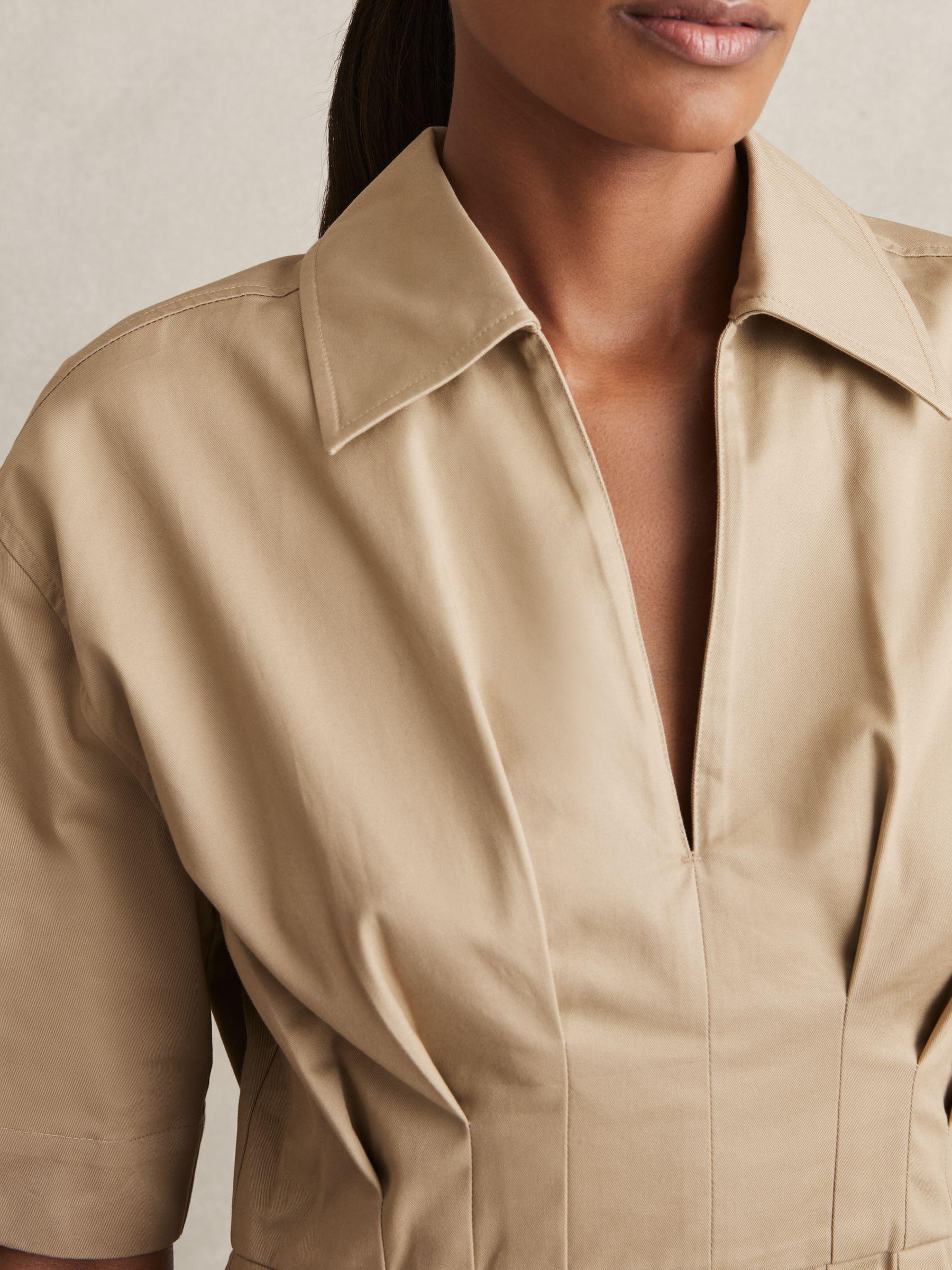 Cotton Pleated Shirt Dress in Neutral Product Image