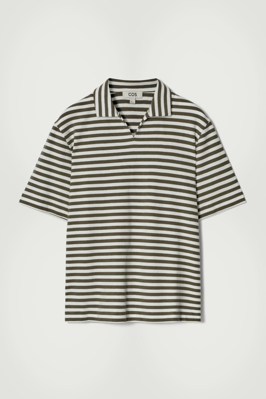 OPEN-COLLAR STRIPED TERRY POLO SHIRT Product Image