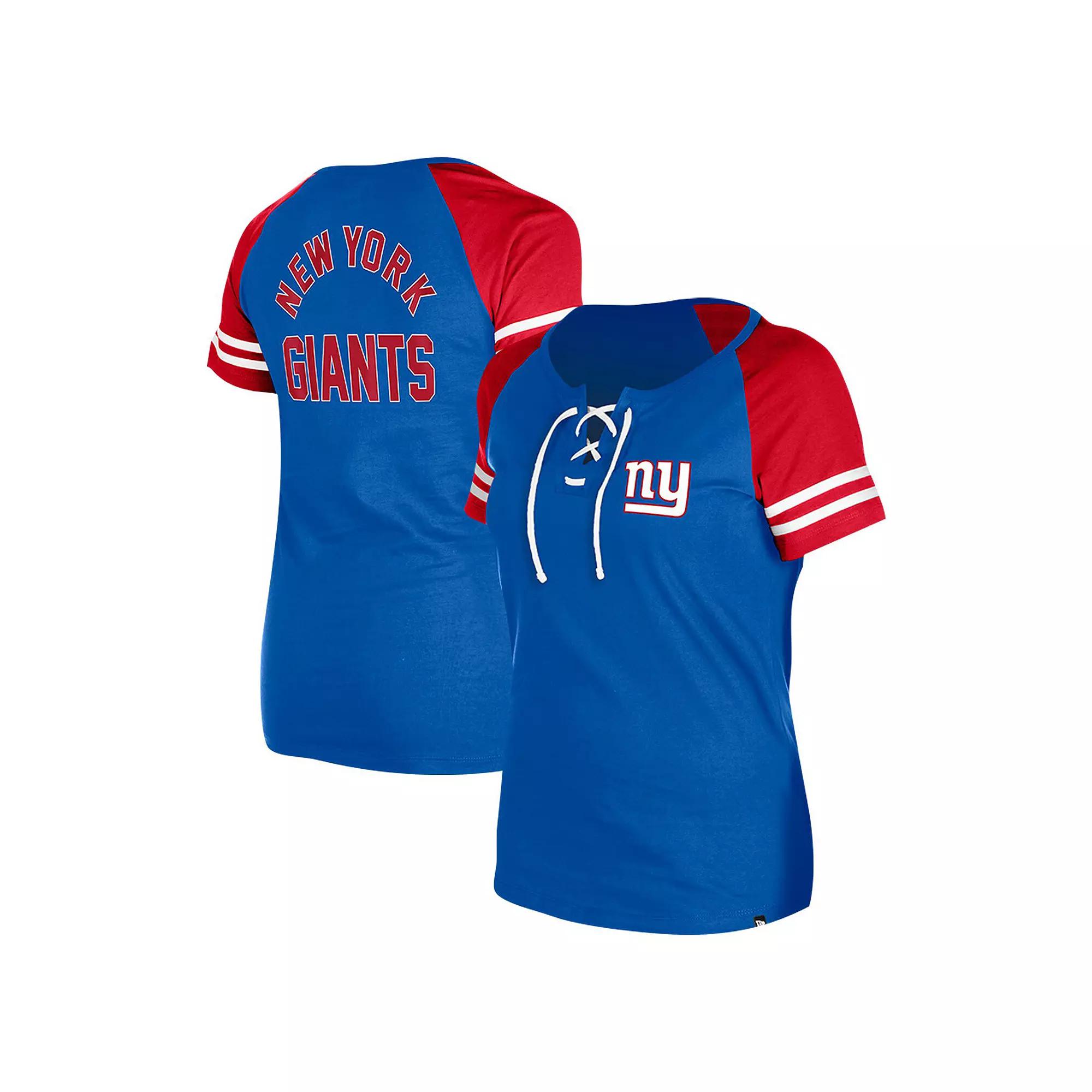 Women's New Era Royal New York Giants Lace-Up Raglan T-Shirt,  Product Image