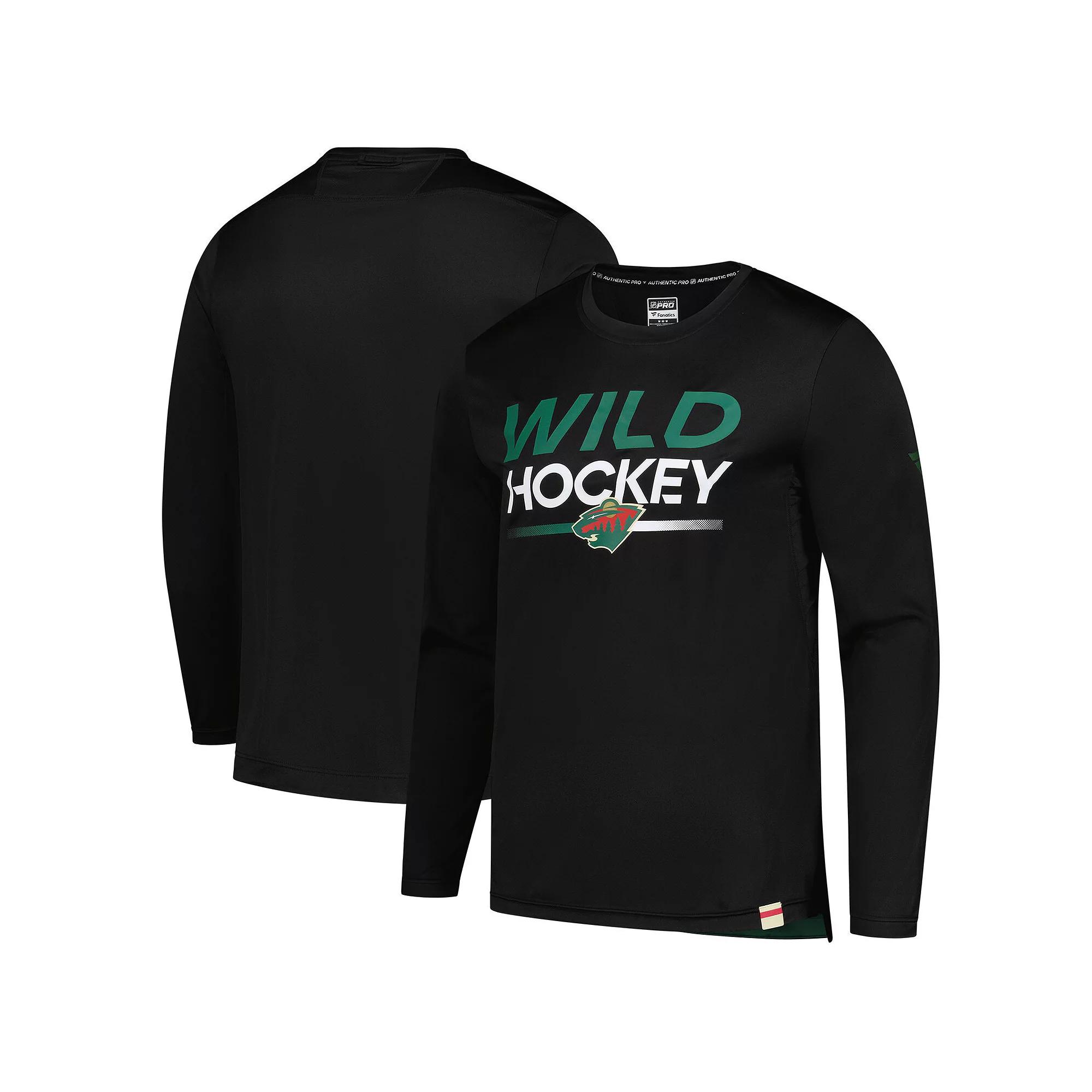 Men's Fanatics Black Minnesota Wild Authentic Pro Tech Long Sleeve T-Shirt, Size: Large Product Image
