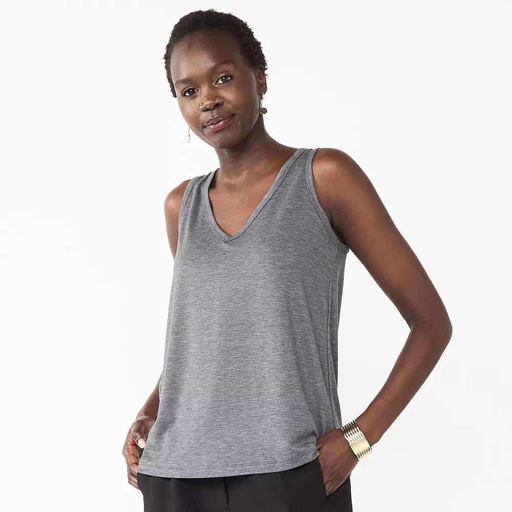 Petite Nine West Essential V-Neck Easy Tank Top, Womens Coal Grey Product Image