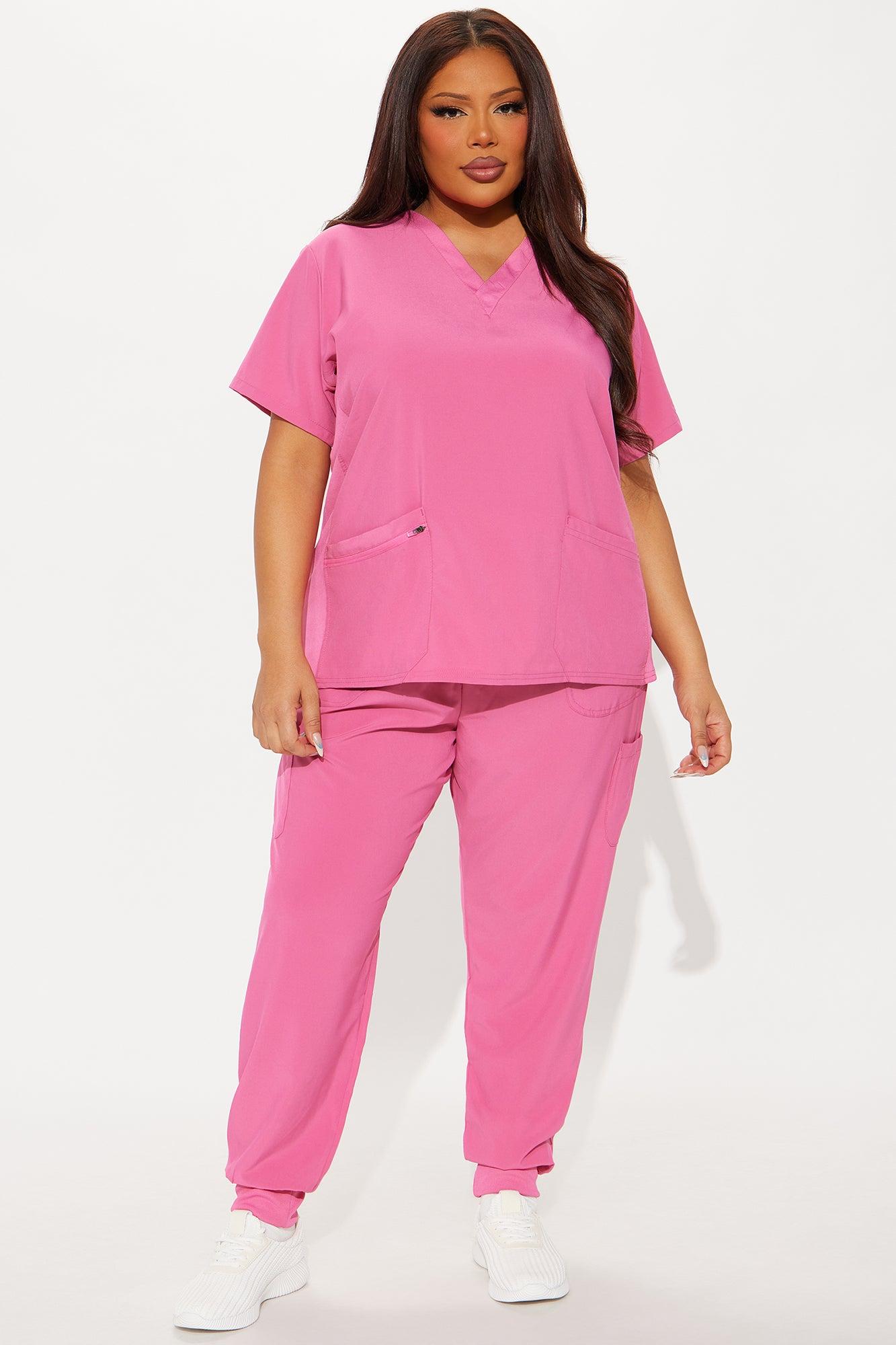 Check Up Side Rib Stretch Uniform Scrub Jogger Set - Hot Pink Female Product Image
