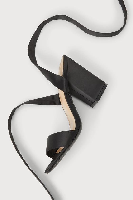 Alta Black Satin Lace-Up Heels Product Image