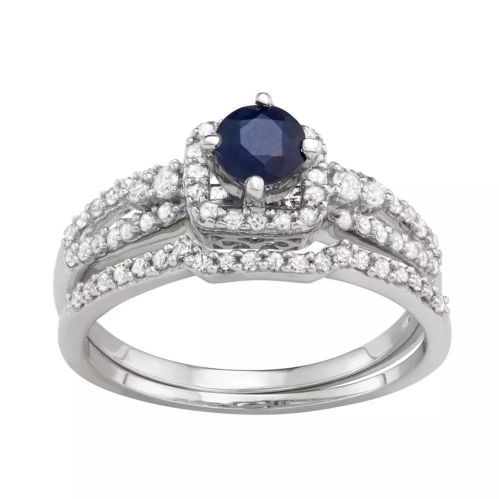 10k White Gold 1/2 Carat T.W. Diamond & Sapphire Engagement Ring Set, Women's, Size: 9, 10k Whgold Product Image