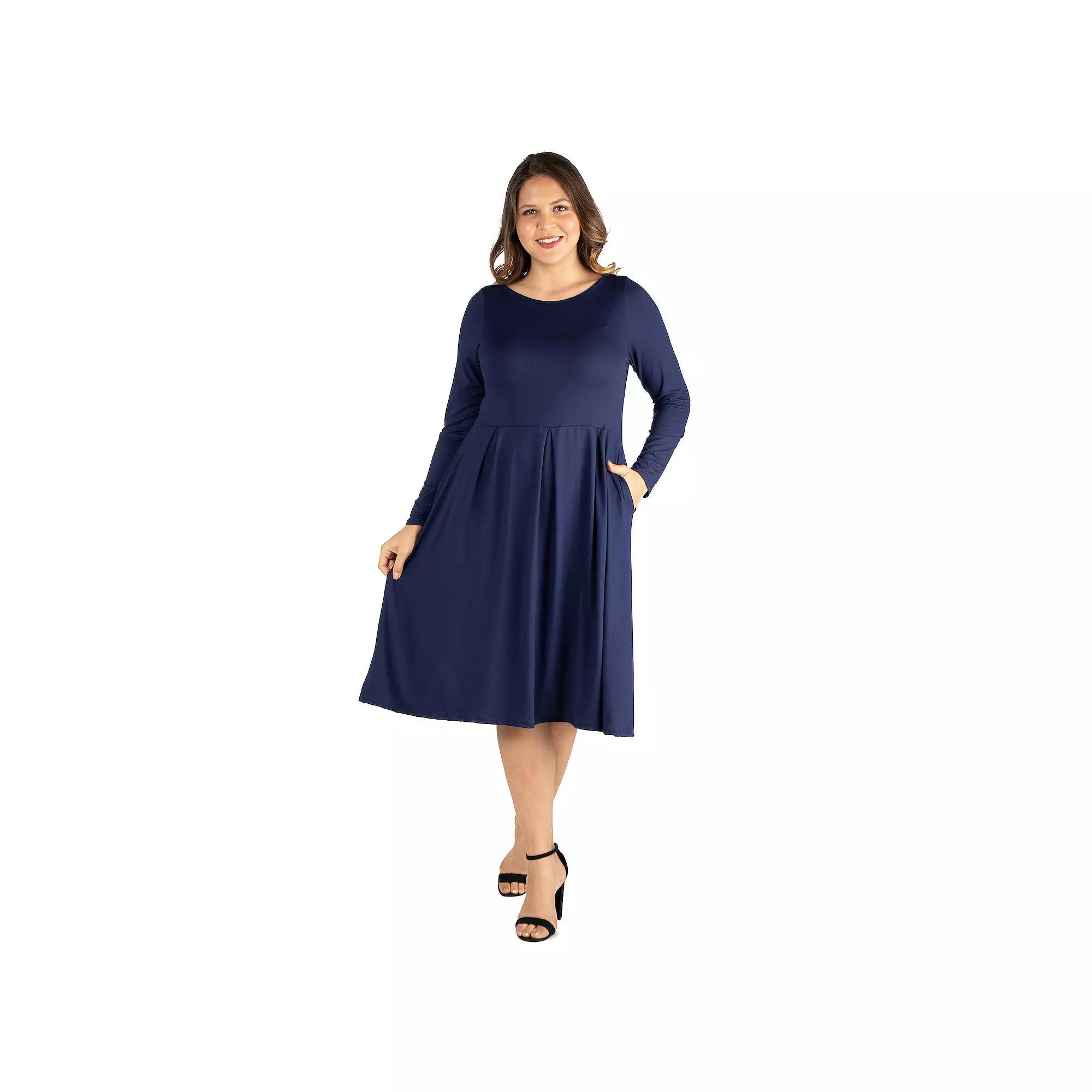 Plus Size 24seven Comfort Apparel Long Sleeve Fit and Flare Midi Dress, Women's, Size: 2XL, Light Blue Product Image