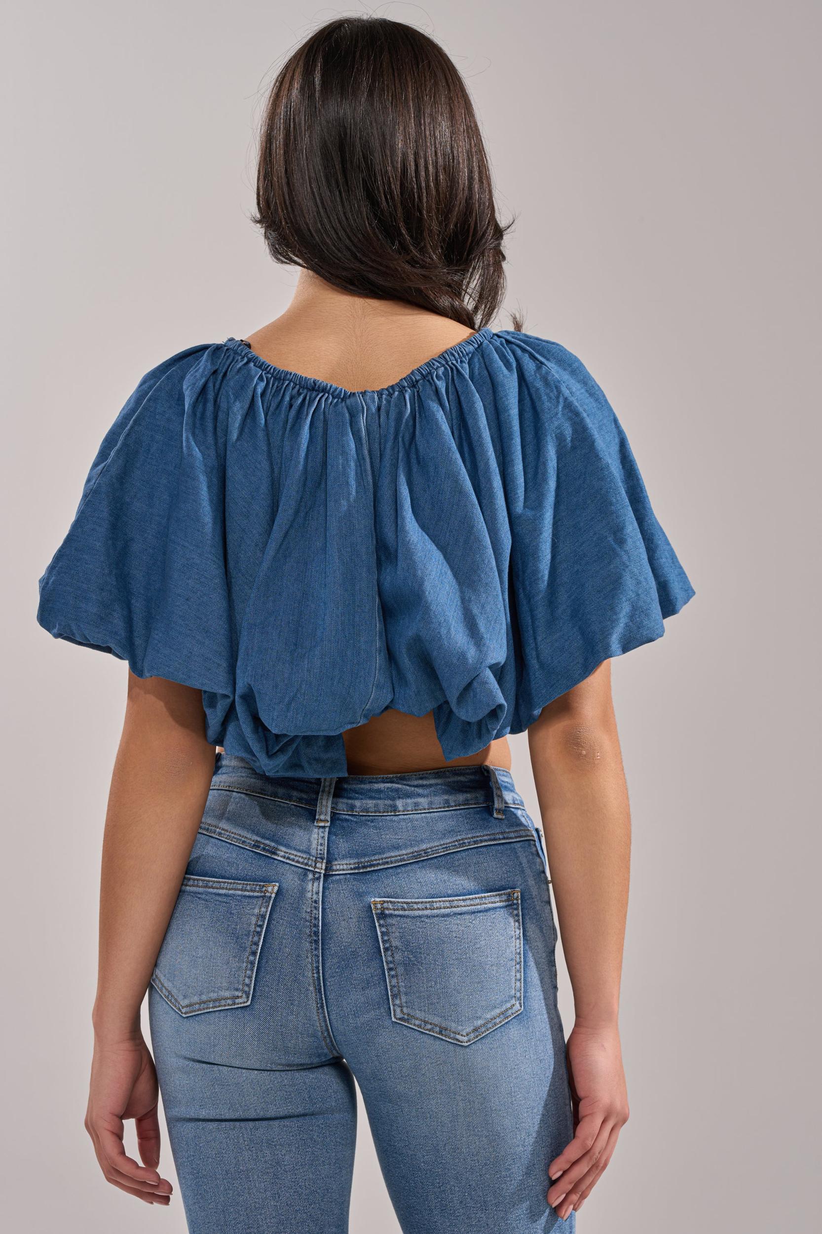 NEVER GOING TO STOP BLOUSE IN MEDIUM BLUE DENIM Product Image