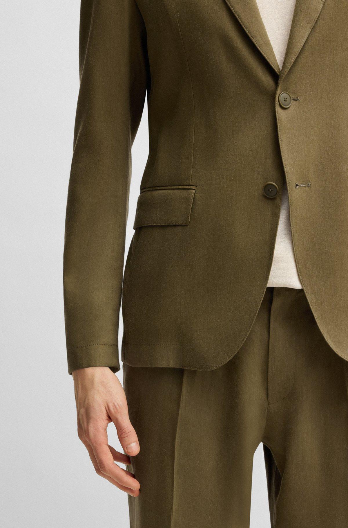 BOSS - Modern-fit suit jacket in a stretch-linen blend - Dark Green Product Image