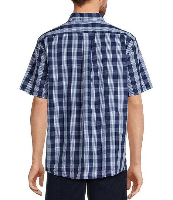 Roundtree & Yorke Short Sleeve Medium Plaid Seersucker Sport Shirt Product Image
