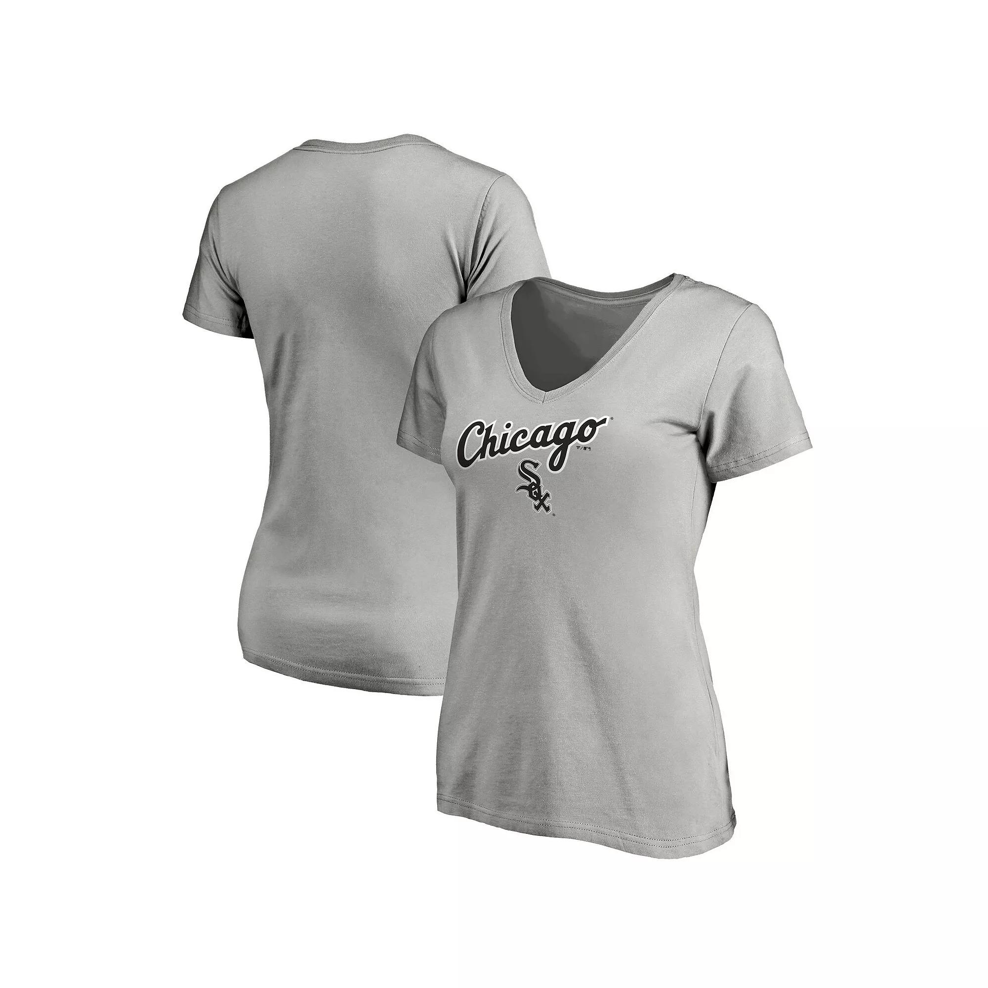 Women's Fanatics Branded Heathered Gray Chicago White Sox Team Logo Lockup V-Neck T-Shirt,  Product Image