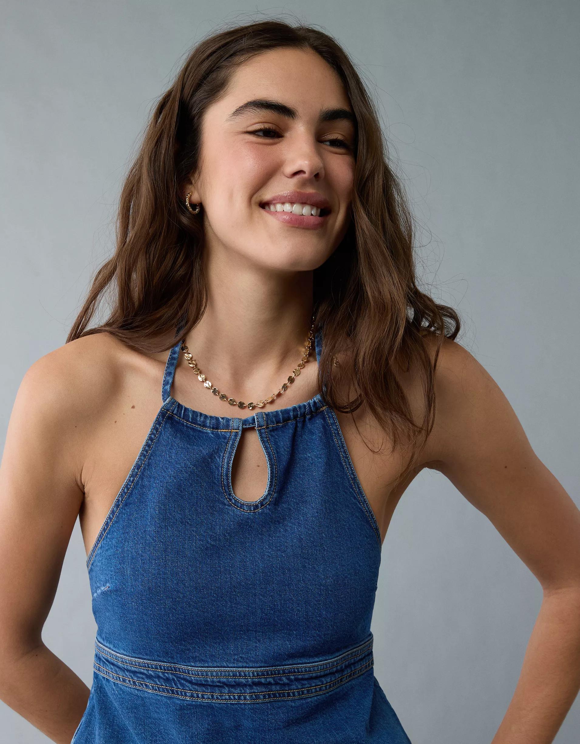 AE Denim High Neck Halter Top Product Image