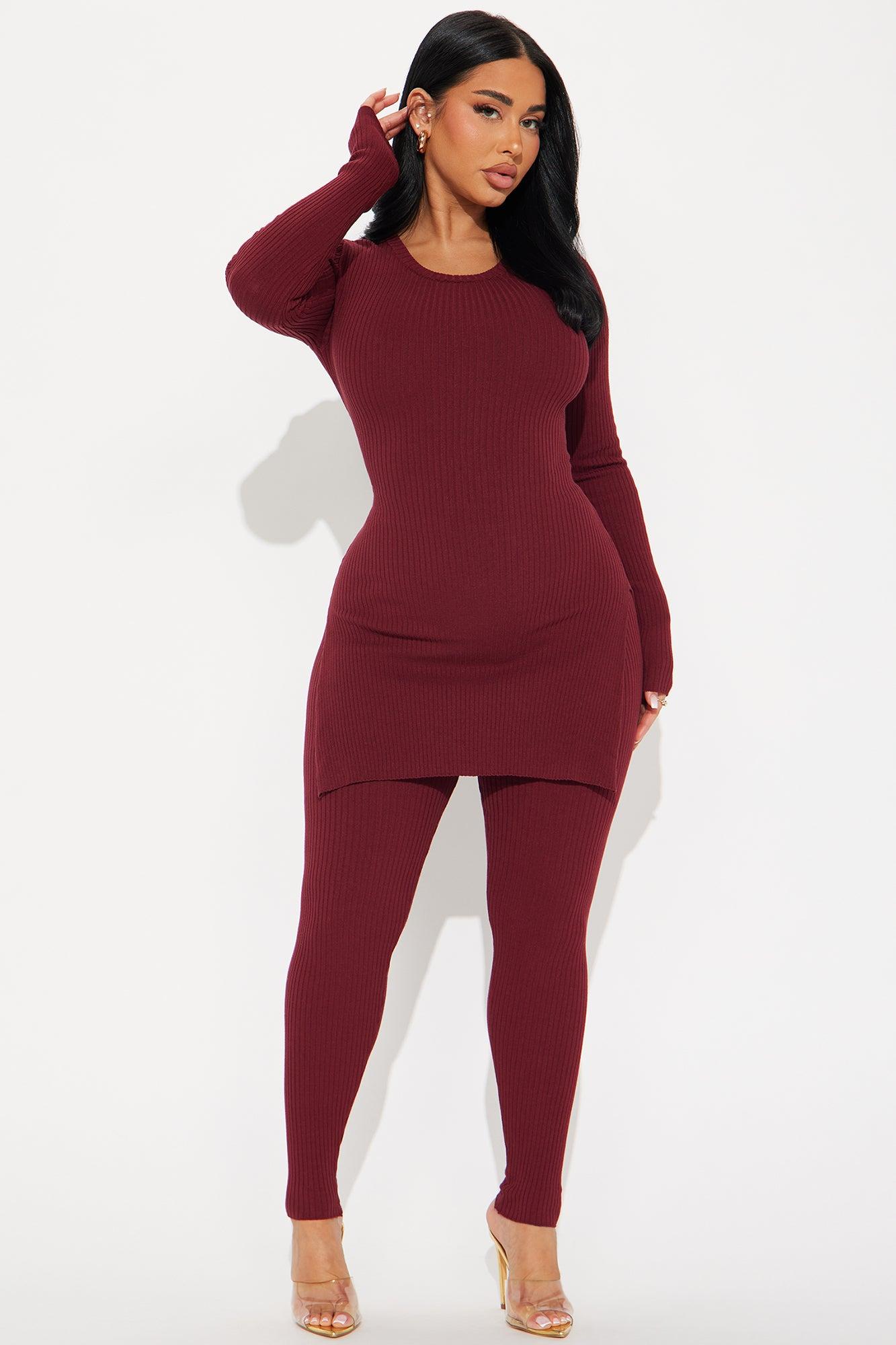 Hidden Agenda Sweater Legging Set - Burgundy Product Image