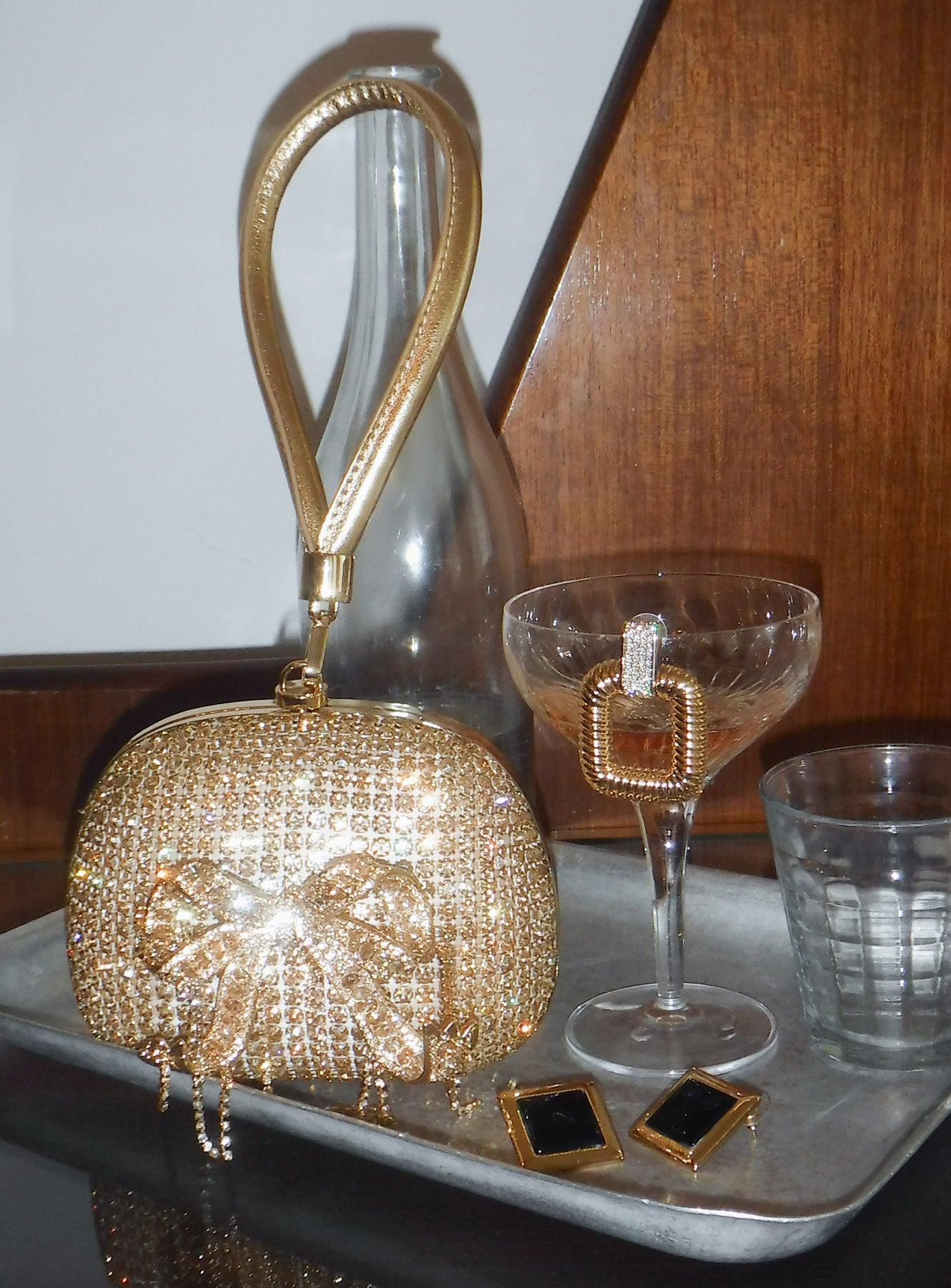Gold Crystal Top Handle Clutch Bag Product Image