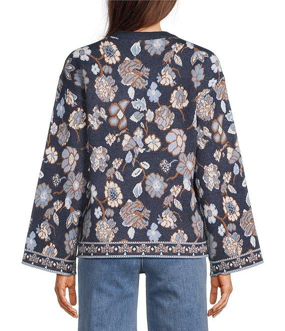 Charlie B. Knit Jacquard Floral Print Round Neck Long Sleeves Top Product Image