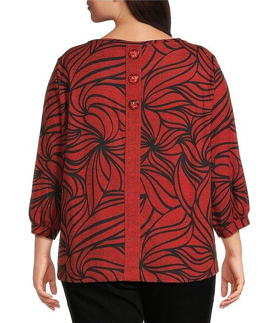 Ali Miles Plus Size Brushed Knit Stripe Round Neck 3/4 Cuff Sleeve Tunic Product Image