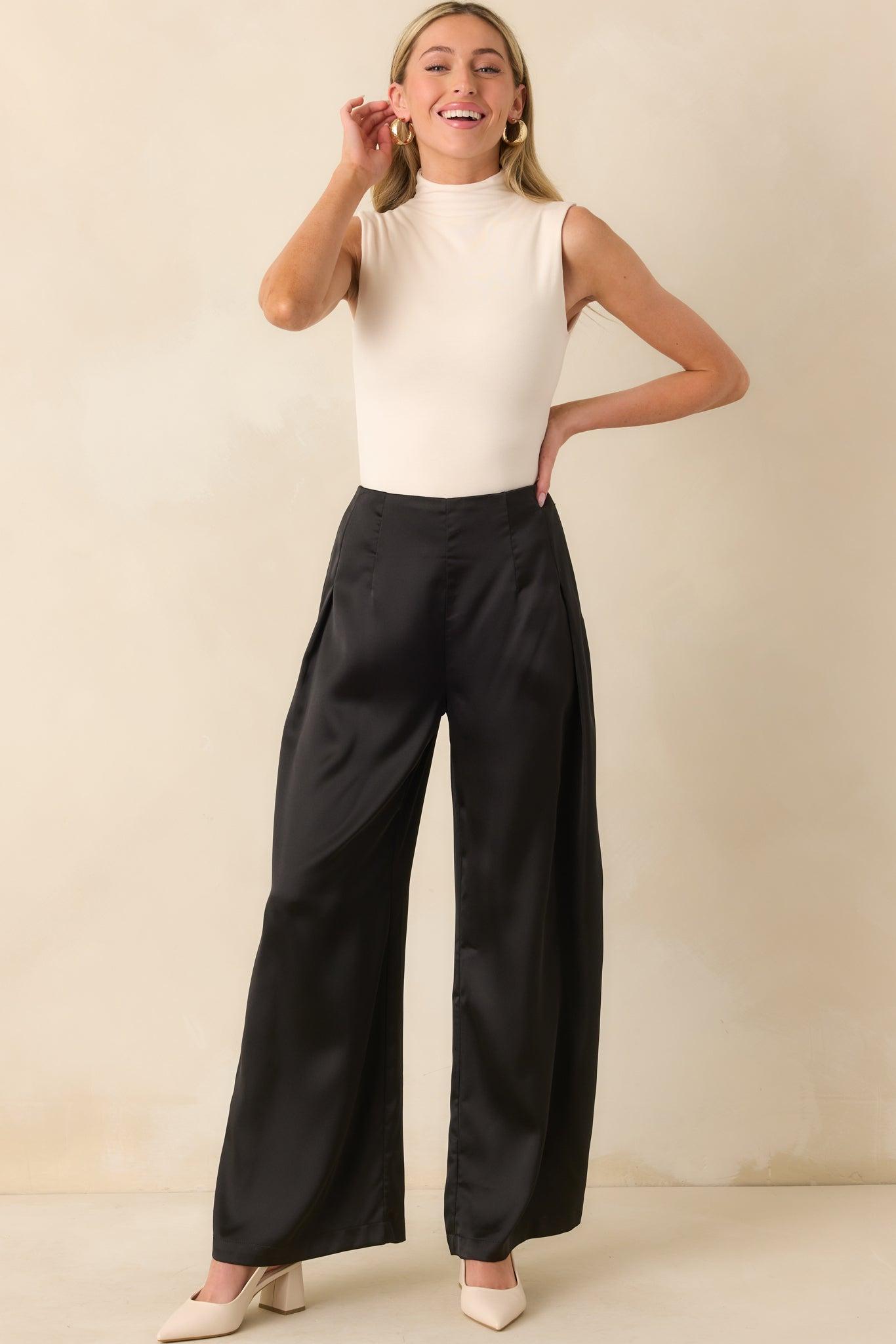 Gotta Love It Black Satin Wide Leg Pants Product Image