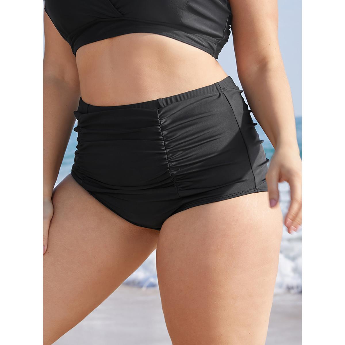 Plus Size Solid Ruched Detail Swim Bottom Women's Swimwear Black Beach Gathered High stretch Skinny High Rise Curve Swim Bottoms BloomChic 14-16/1X Product Image