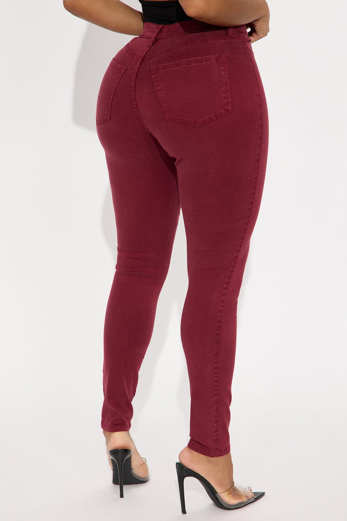 Classic Mid Waist Soft Stretch Skinny Jeans - Burgundy Female Product Image