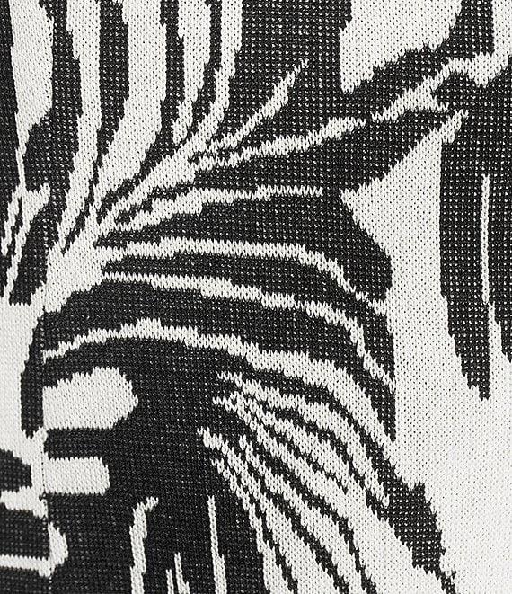 Ming Wang Jacquard Knit Abstract Zebra Print V-Neck Short Sleeve Fit-And-Flare Dress Product Image