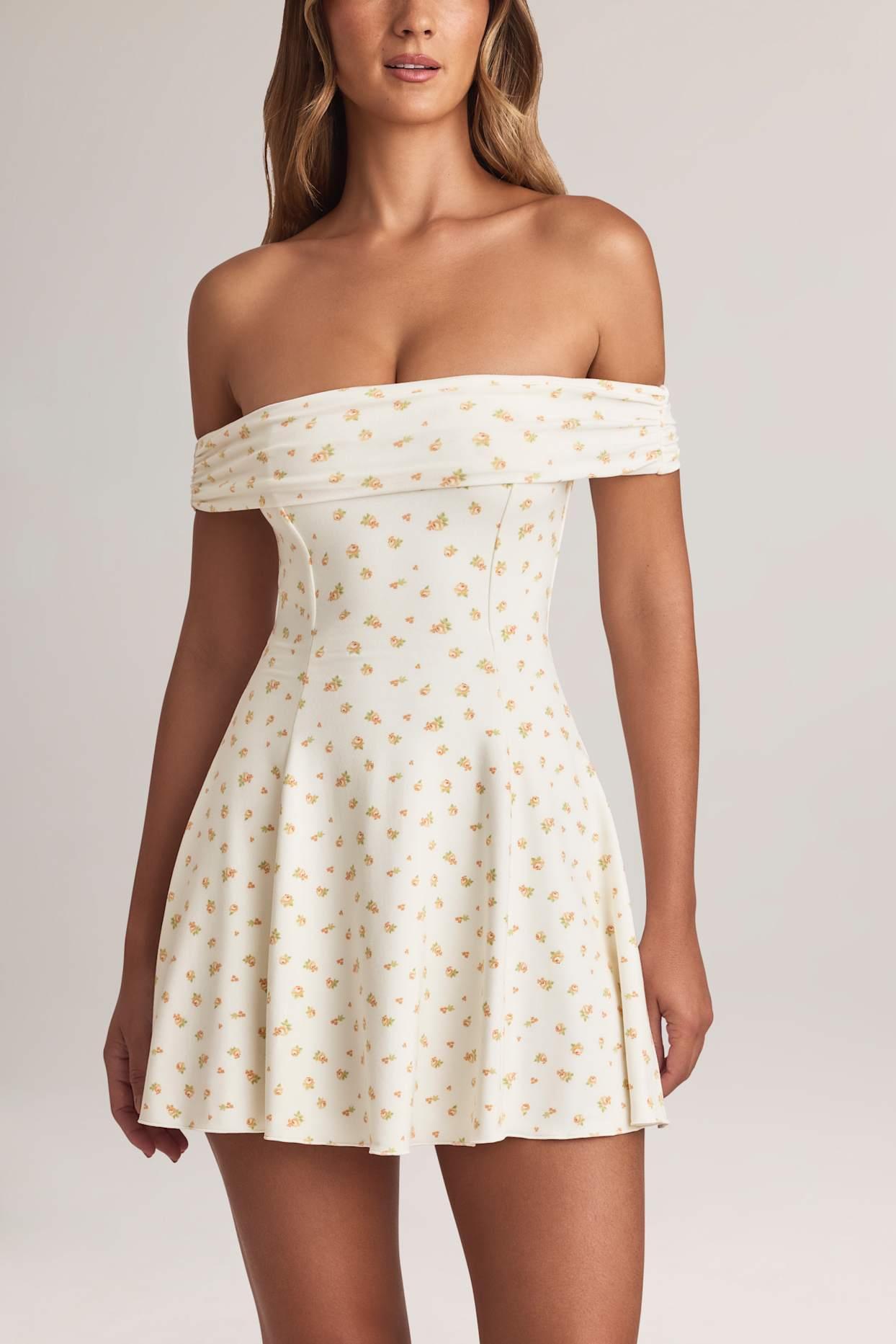 Modal Off-Shoulder A-Line Mini Dress in Floral Print Product Image