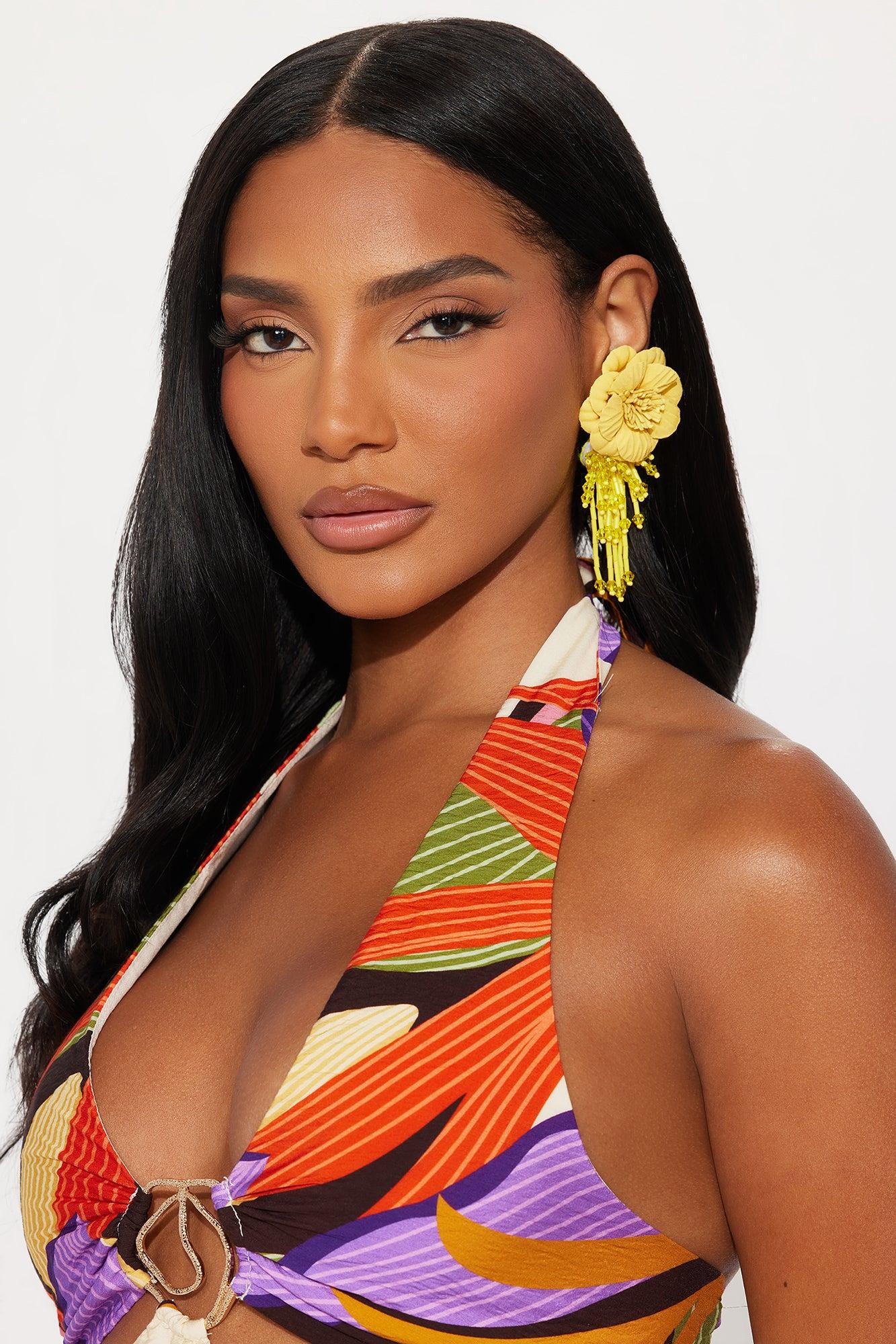 Sunbeam Blooms Beaded Drop Earrings - Yellow Product Image