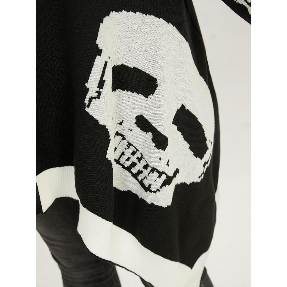 Plus Size Supersoft Essentials Halloween Skull Asymmetrical Hem Cardigan Black Women Casual Loose Long Sleeve Festival-Halloween Cardigans BloomChic 14-16/1X Product Image