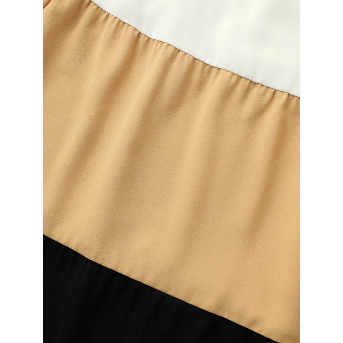 Plus Size Contrast Belted Pocket Layered Hem Dolman Sleeve Dress Black Women Elegant Belted Round Neck Cap Sleeve Curvy Midi Dress BloomChic 10/M Product Image