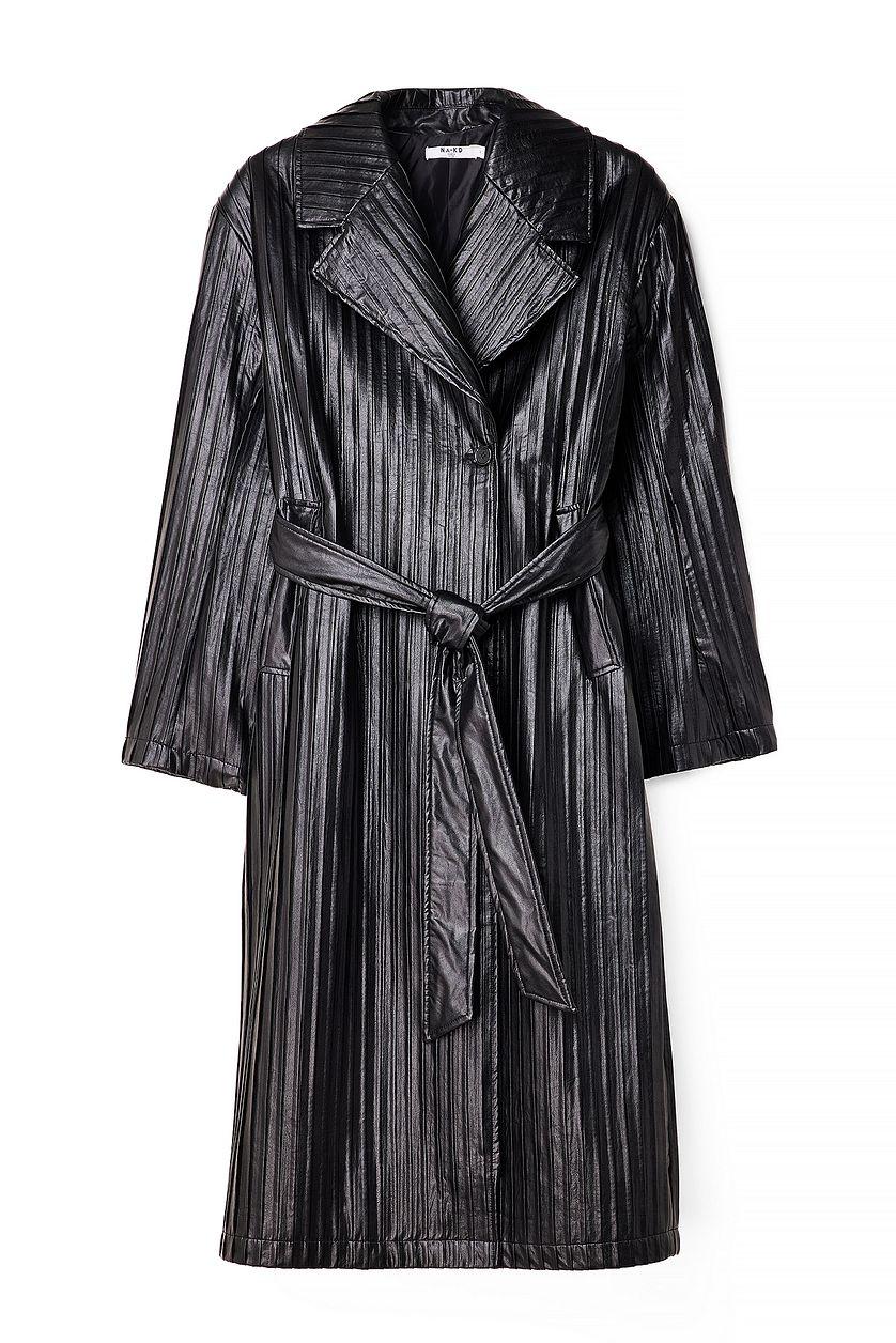 Oversized Pleated Pu Trench Coat Product Image