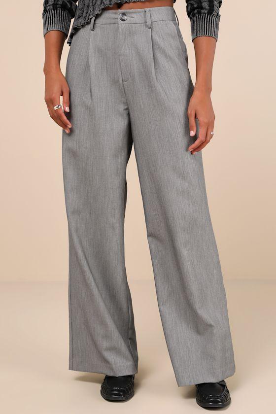 Composed Moment Grey High-Rise Wide-Leg Trouser Pants Product Image