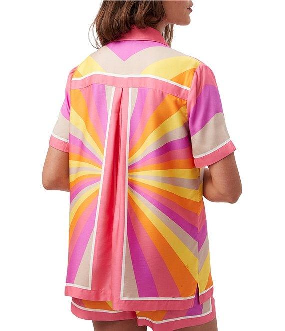 Trina Turk Ember Multi Print Point Collar Button Front Short Sleeve Coordinating Top Product Image