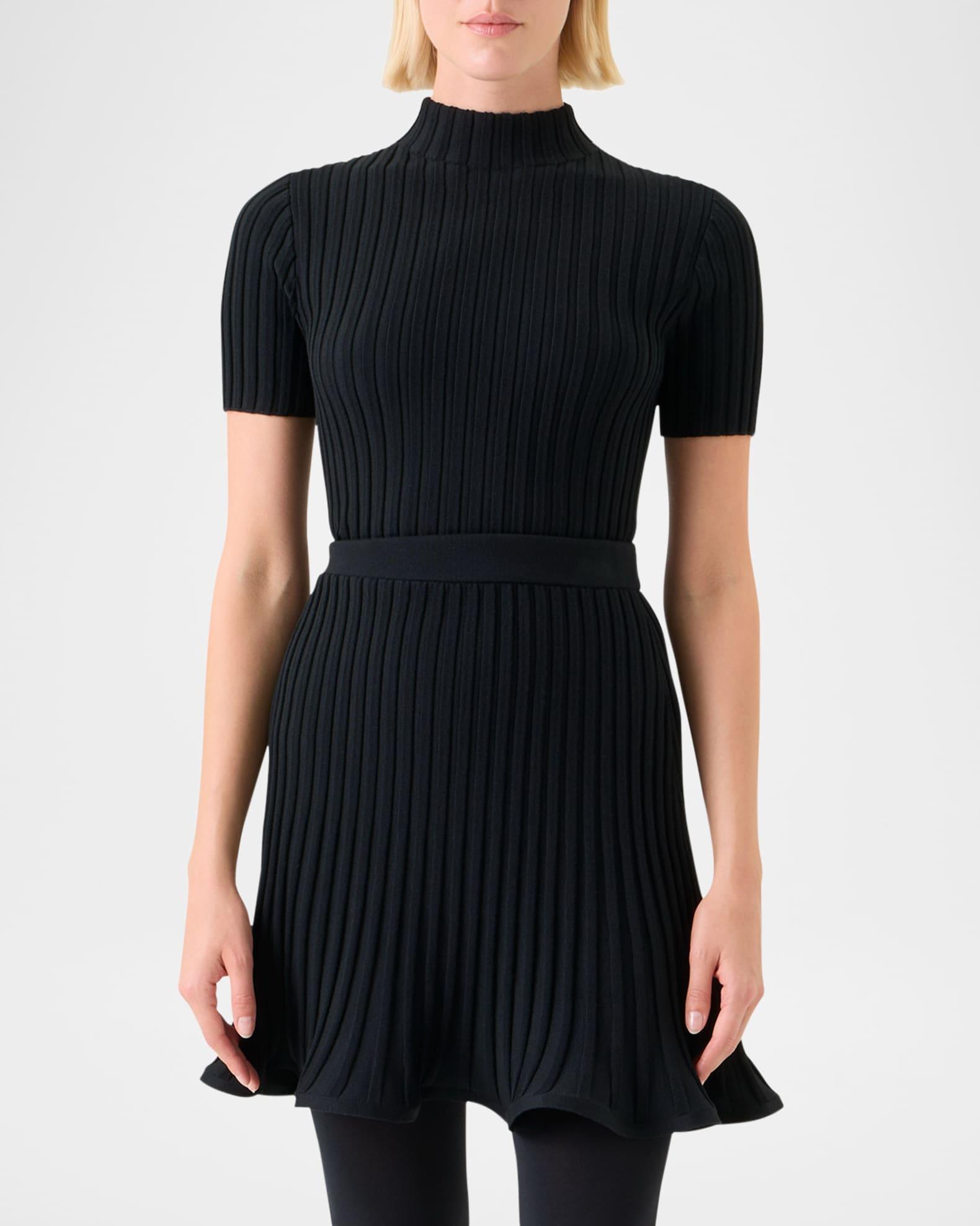Mock-Neck Short-Sleeve Reverse Rib Knit Sweater Product Image