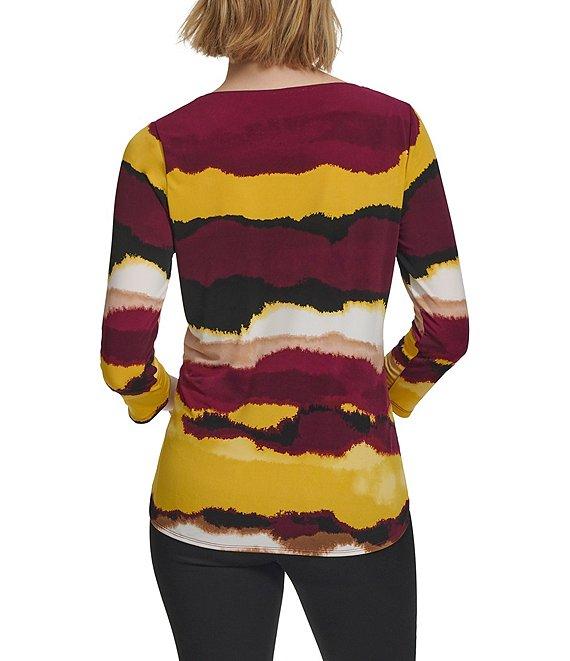 Calvin Klein Stretch Abstract Printed V Neckline 3/4 Sleeve Top Product Image