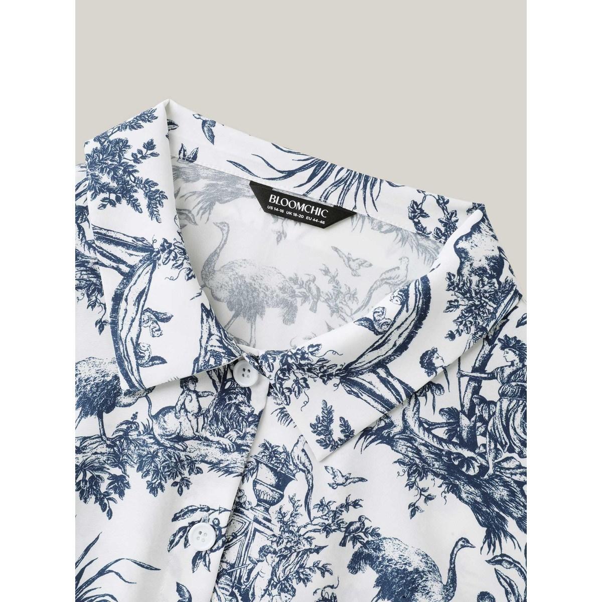 Plus Size Animal Print Button Pockets Midi Dress DarkBlue Women Elegant Shirt collar Half Sleeve Curvy BloomChic 14-16/1X Product Image