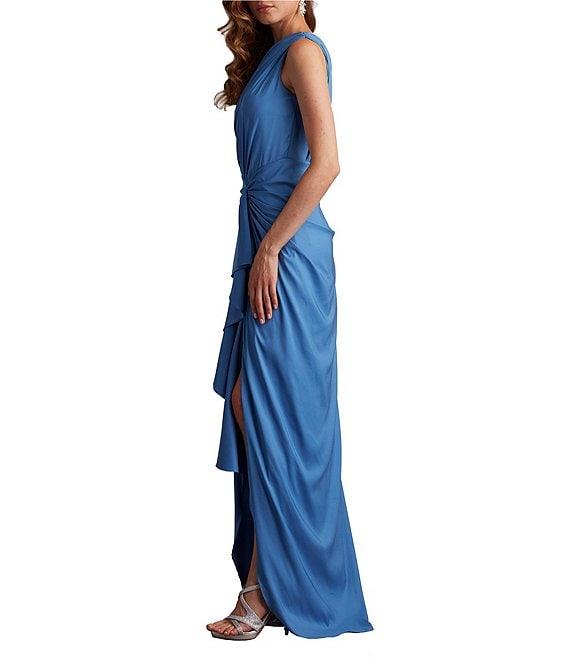 Tadashi Shoji One Shoulder Ruffle Front Crepe Column Gown Product Image