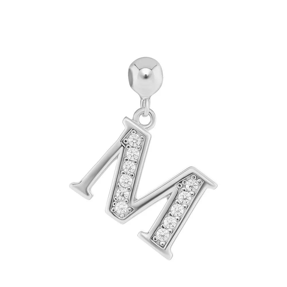 PRIMROSE 18k Gold Plated Pave Cubic Zirconia Initial Sliding Charm, Women's, Silver Tone M Product Image