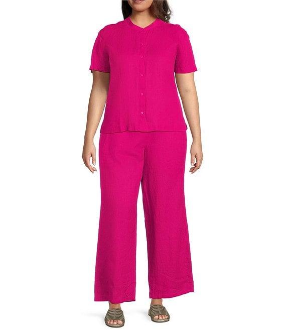 Eileen Fisher Plus Organic Linen Mid-Rise Straight Leg Pants Product Image