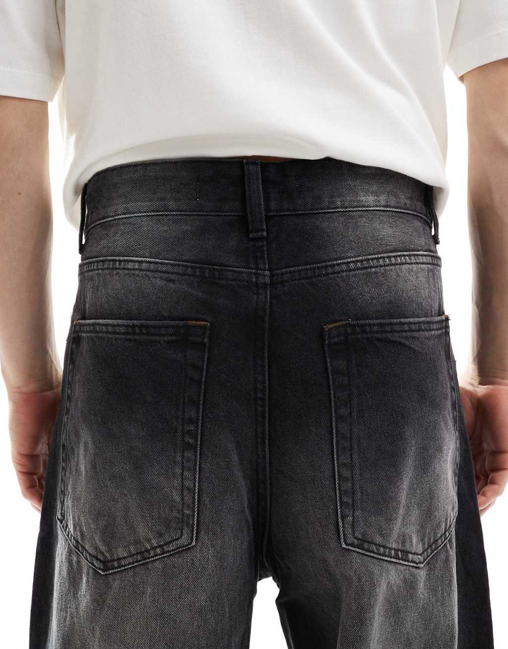 Bershka super baggy fit jeans in black Product Image